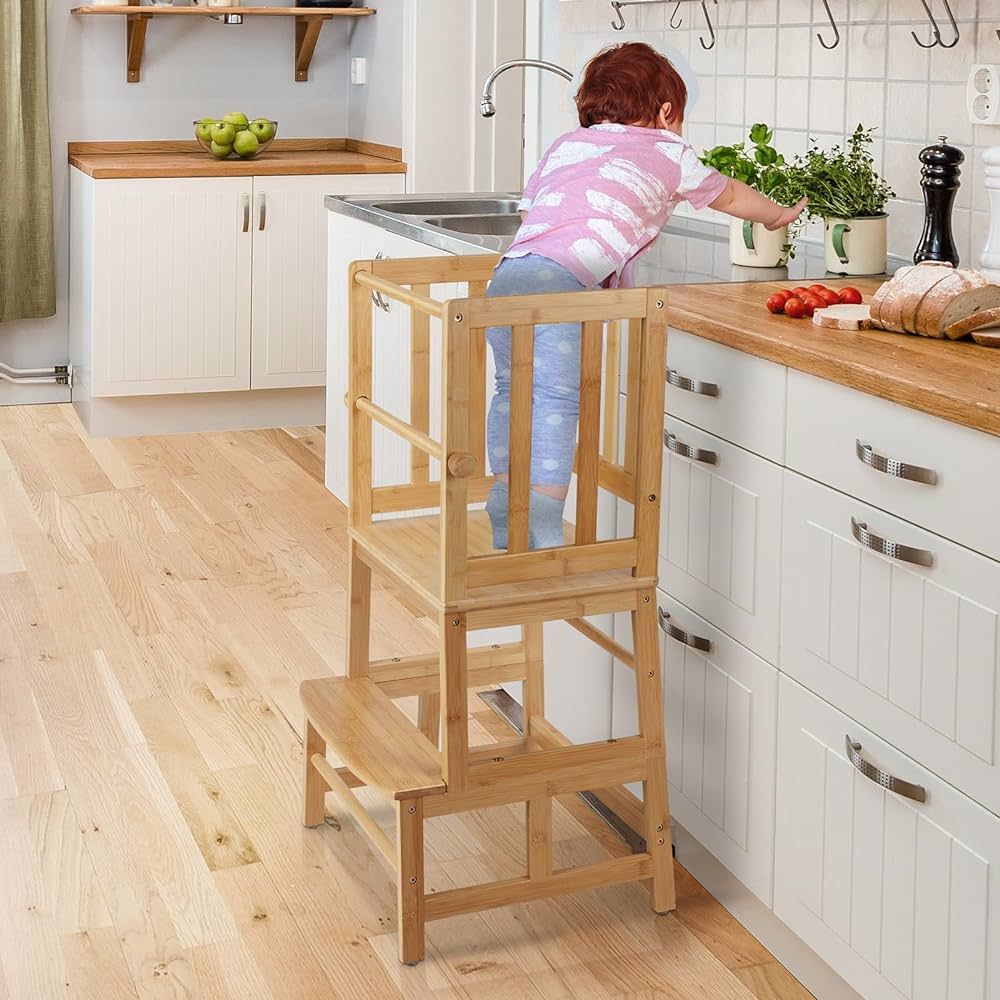 COSYLAND Kids Kitchen Step Stool，Toddler Standing Tower with CPC Certification, Removable Anti-... | Amazon (US)