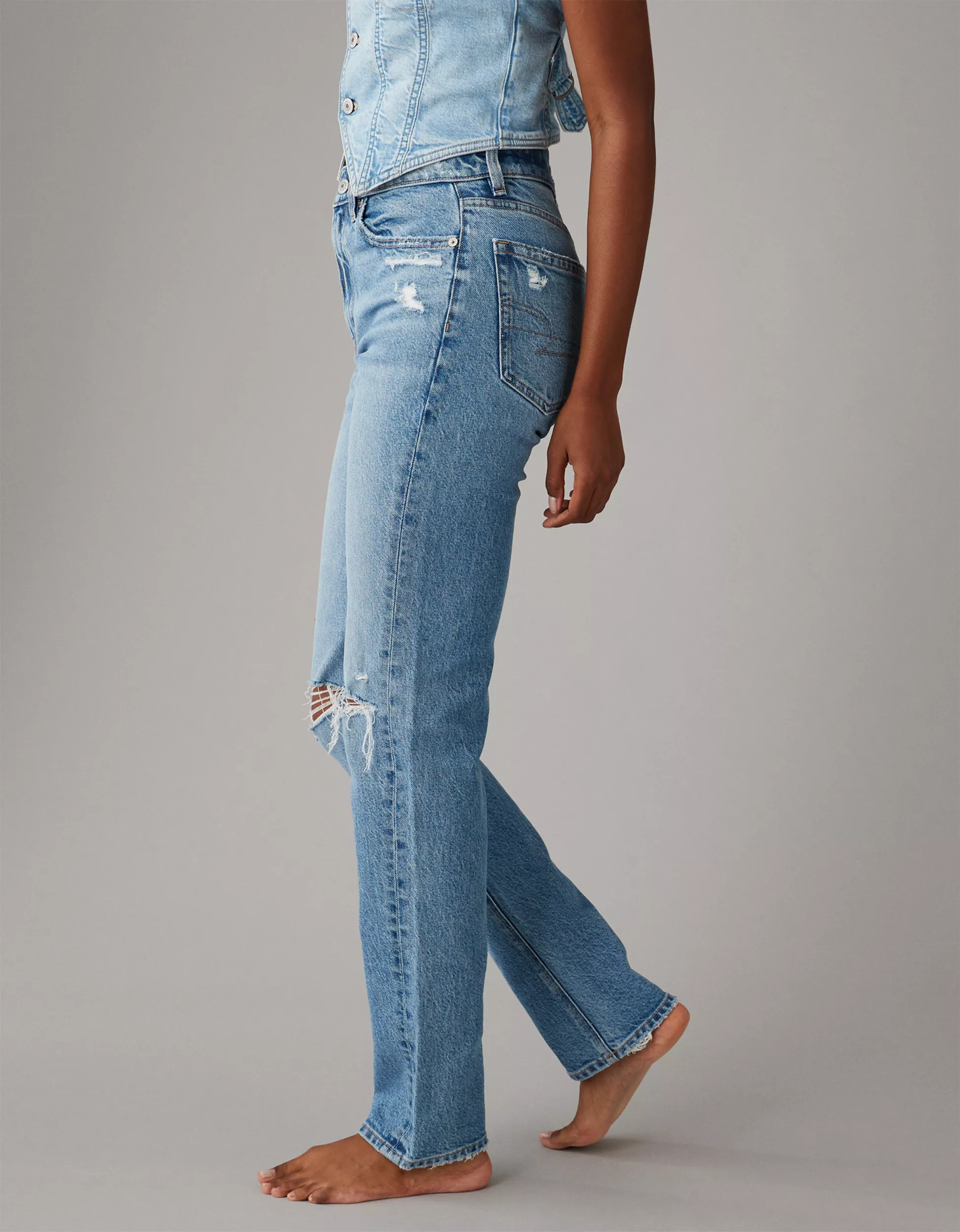 AE Stretch Super High-Waisted Straight Jean | American Eagle Outfitters (US & CA)