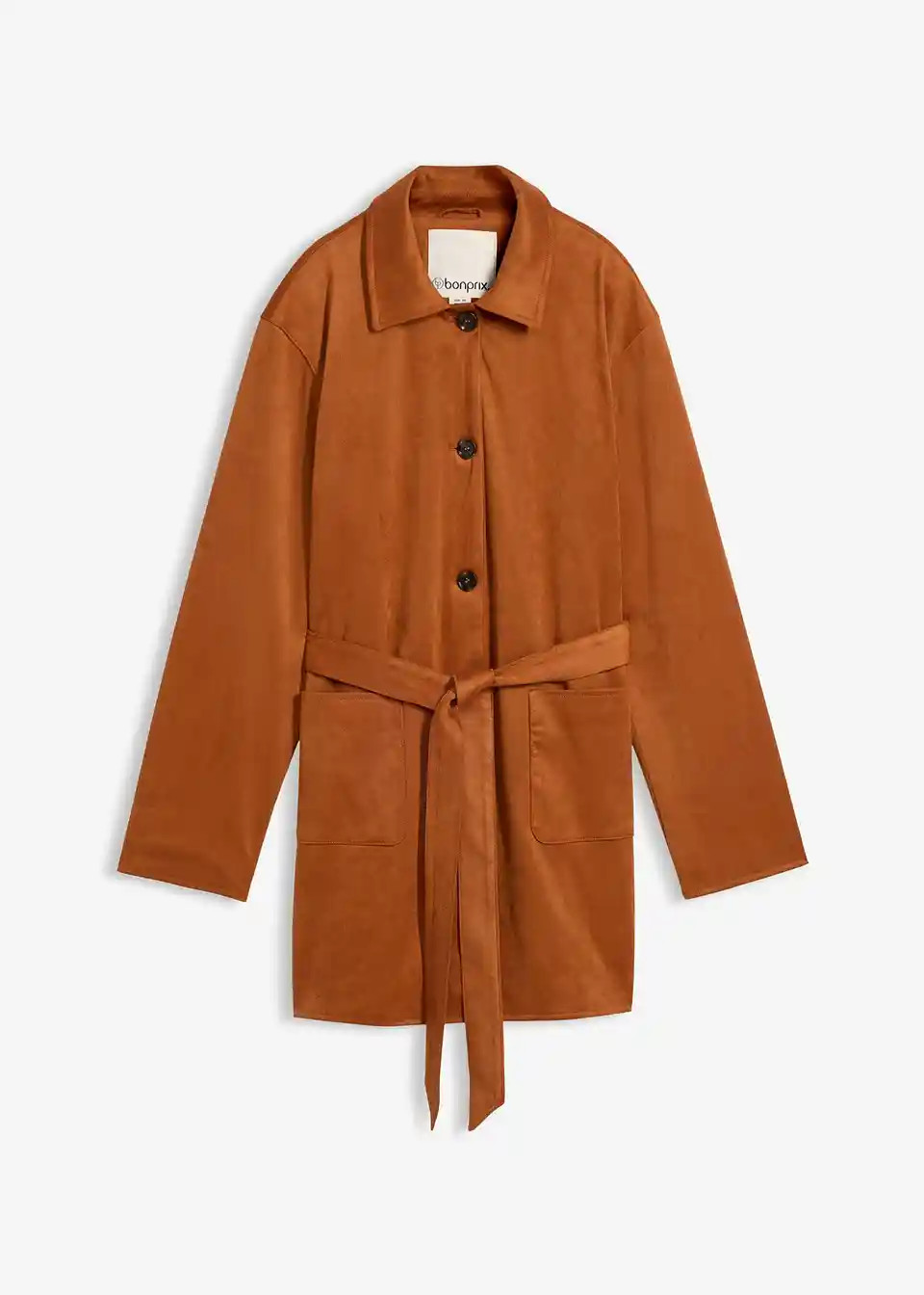 Velourslederimitat-Kurzmantel mit Gürtel | Bonprix DE