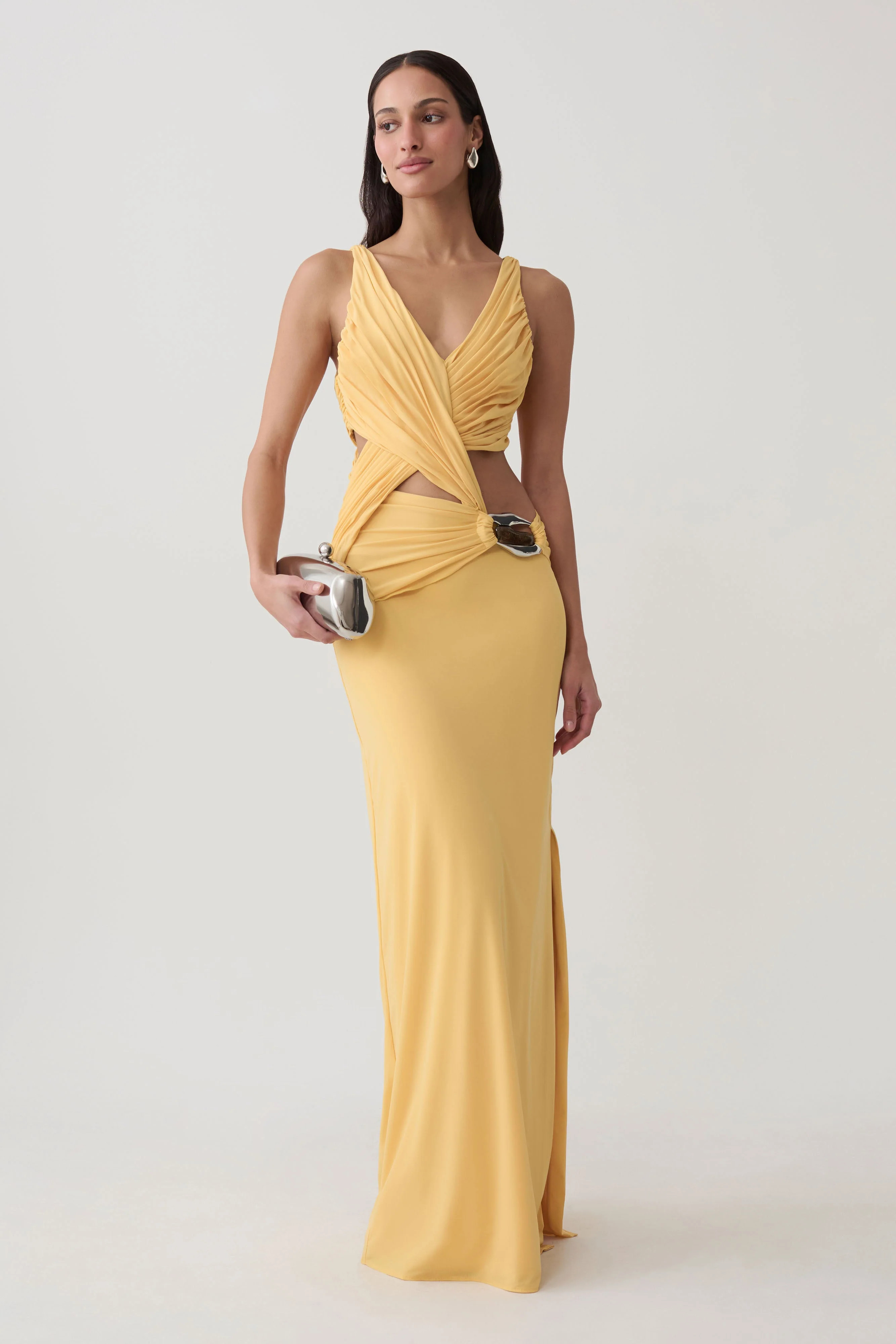 Klein Draped Jersey Gown With Hardware / Mango | MESHKI | XXL | MESHKI US