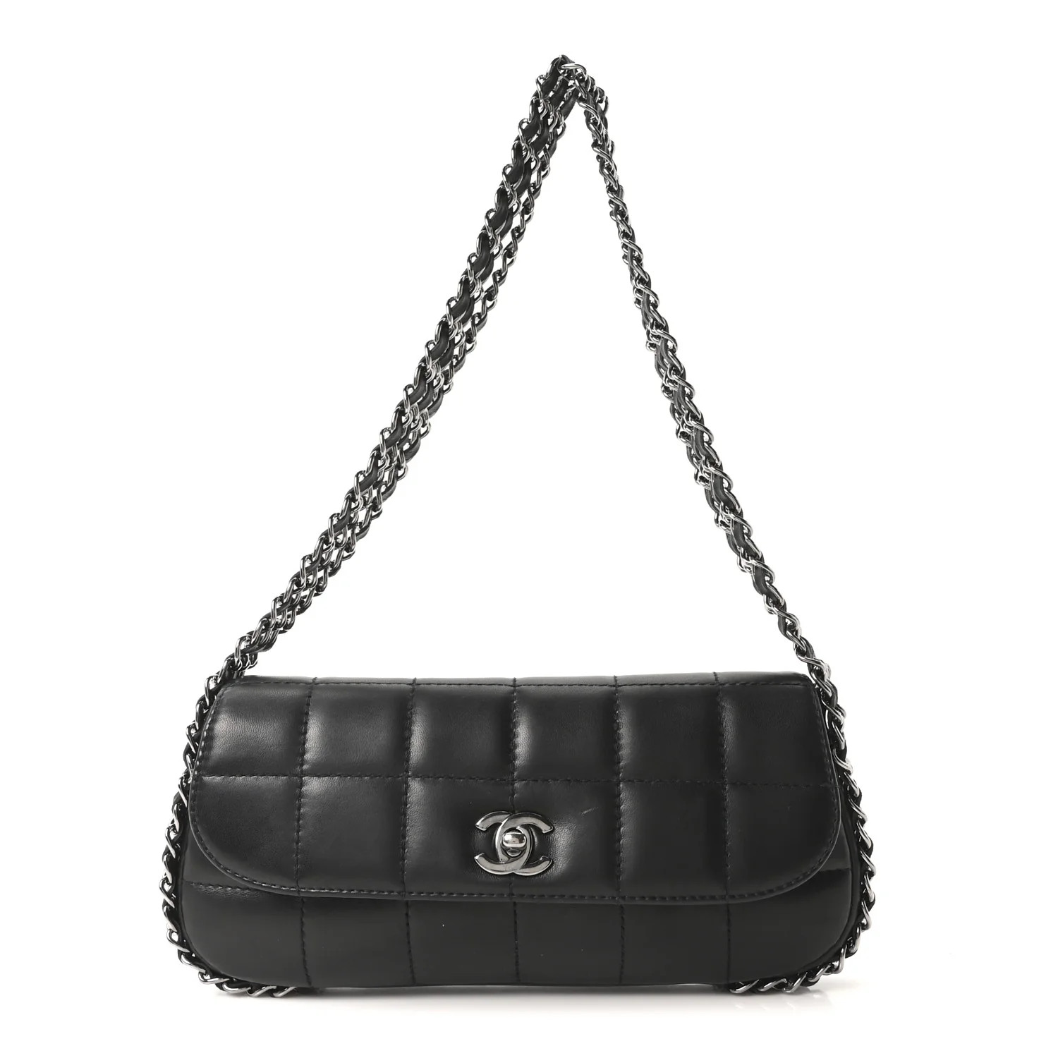 Lambskin Chocolate Bar Quilted Lambskin 3 Chain Flap Black | FASHIONPHILE (US)