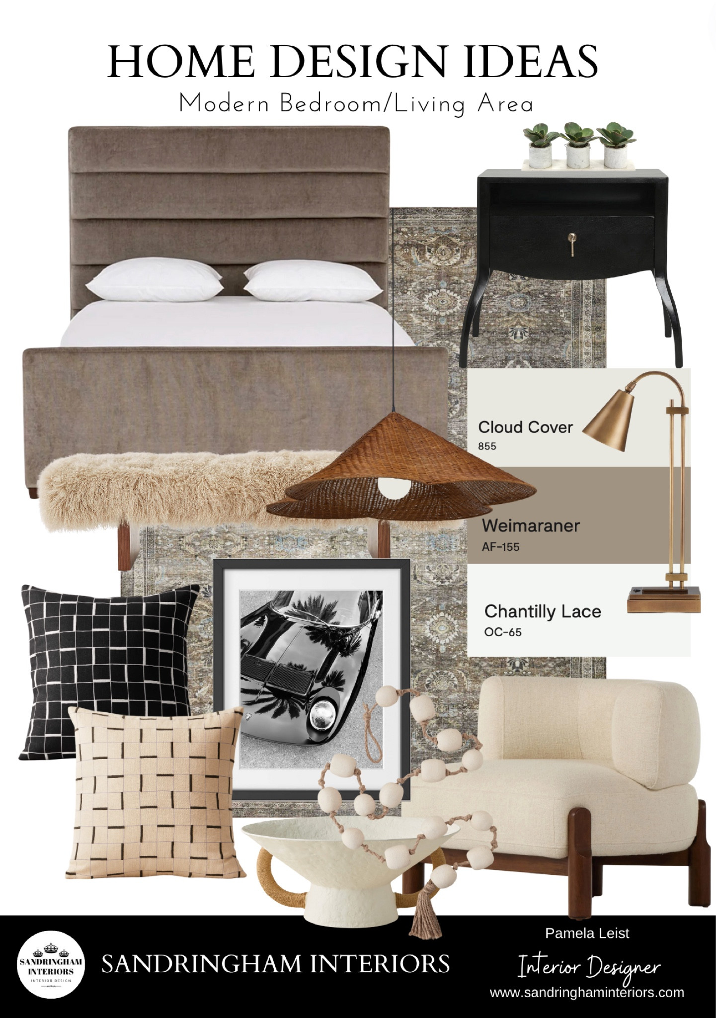 Modern Bedroom Design Ideas
Upholstered Bed | Black Nightstand | Fur Bench | Modern Throw Pillows | Rattan Pendant Lights | Throw Blanket | Table Lamps 


#LTKHome #LTKStyleTip