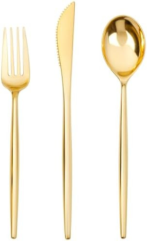 SUT 150PCS Gold Plastic Silverware, Plastic Utensils,Gold Silverware Disposable,Disposable Utensi... | Amazon (US)