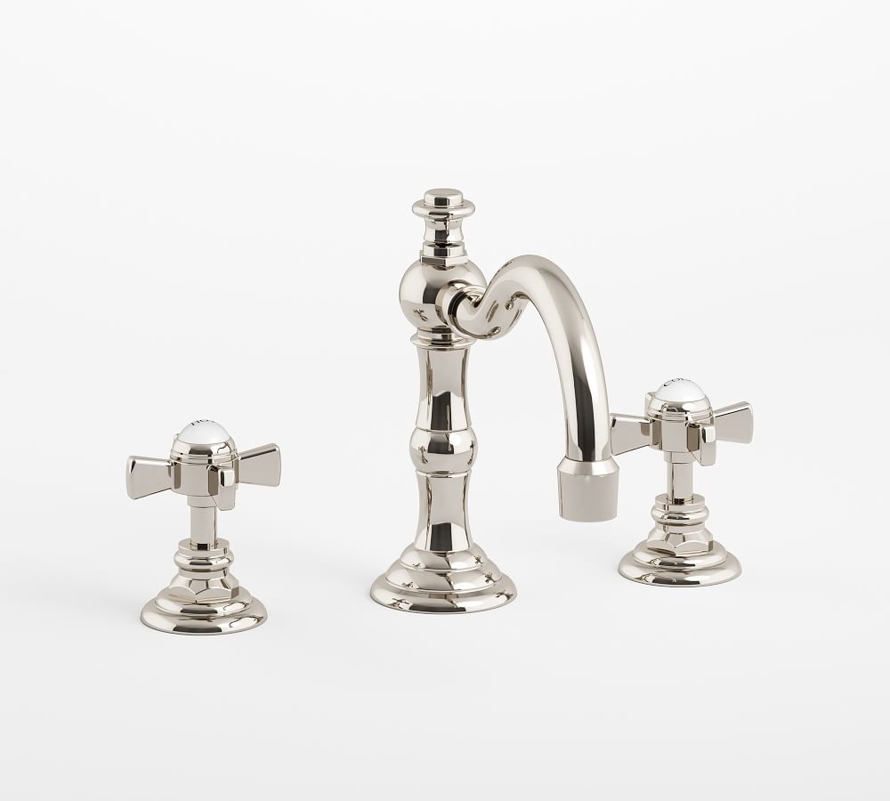 Polished Nickel Mercer Cross-Handle Widespread Bathroom Faucet | Pottery Barn (US)
