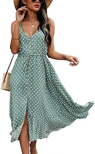 BROVAVE Women's 2026 Summer Casual Boho Sundress Polka Dot Spaghetti Strap V Neck Flowy Midi Dres... | Amazon (US)