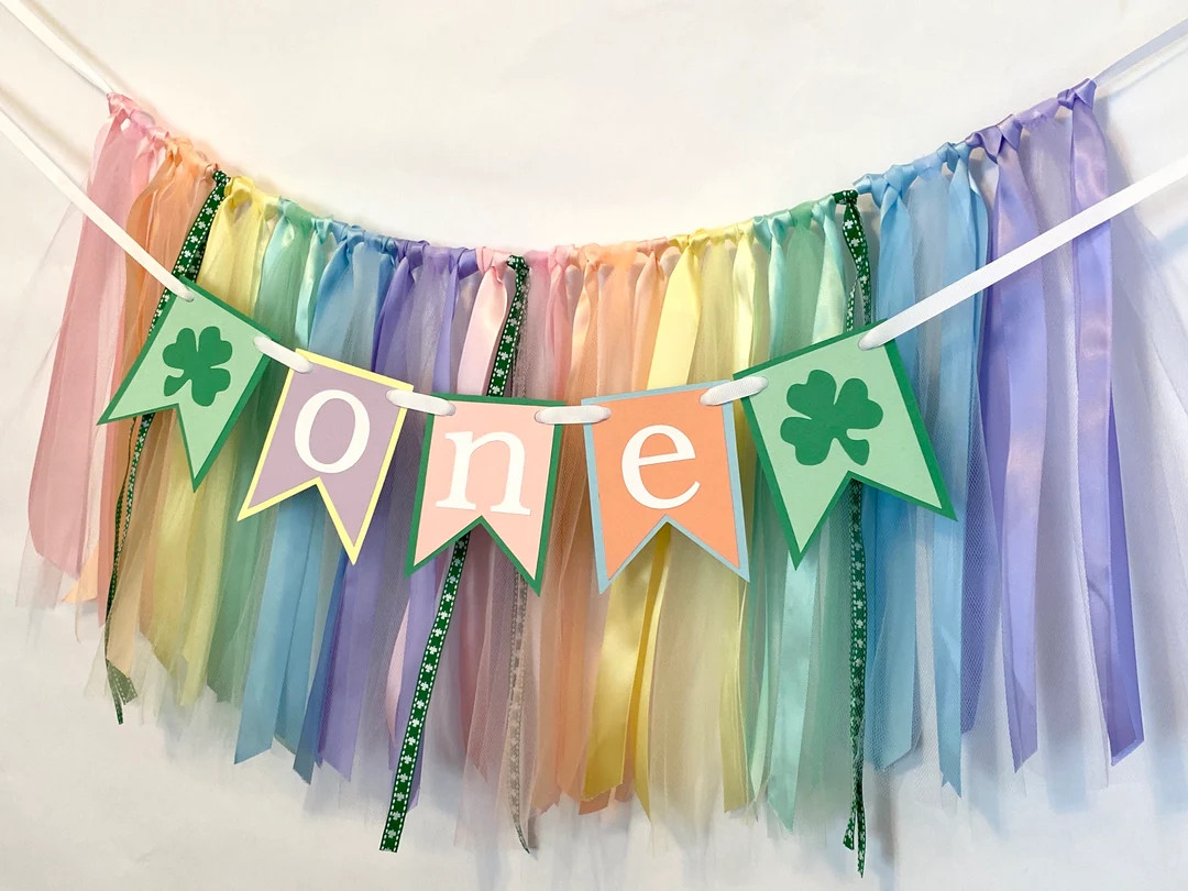 Pastel Rainbow St Patricks Day 1st Birthday Decorations , ONE Banner , High Chair Skirt, Lucky On... | Etsy (US)