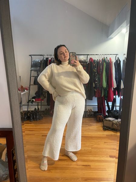 Today’s outfit! 

Holiday fashion, holiday style, winter style, winter outfit, plus size fashion, plus size style, size 16 influencer, beige aesthetic, beige outfit, off white outfit, cream outfit, mock neck sweater, cream sweater, cream pants, fair isle socks, gold sun earrings 

#LTKunder50 #LTKunder100 #LTKcurves