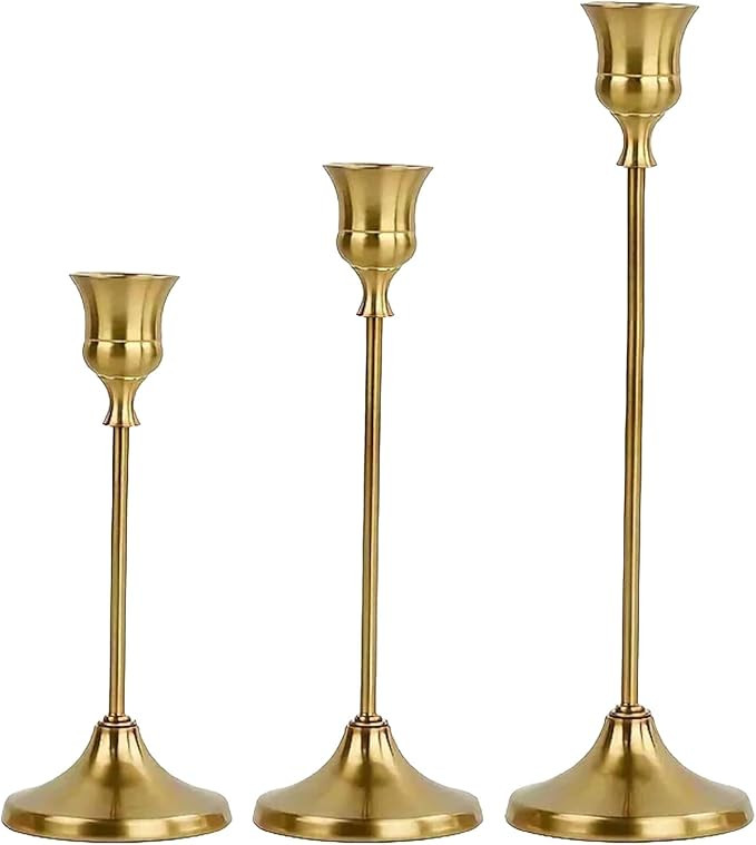 Gold Candlestick Holders, Gold Taper Candle Holders, Set of 3 Candle Stick Holders Set, Vintage M... | Amazon (US)