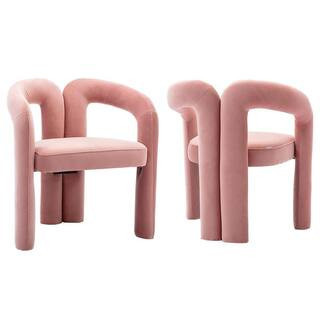 Contemporary Designed Pink Velvet Upholstered Accent Arm Chair Dining Chair Barrel Side Chairs (2 Piece) | The Home Depot
