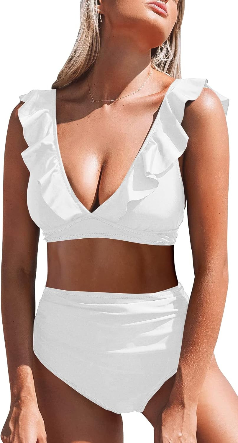 Haloumoning Women Ruffle Bikini Sets Two Piece Push Up High Waist Swimsuit Bathing Suit | Amazon (US)