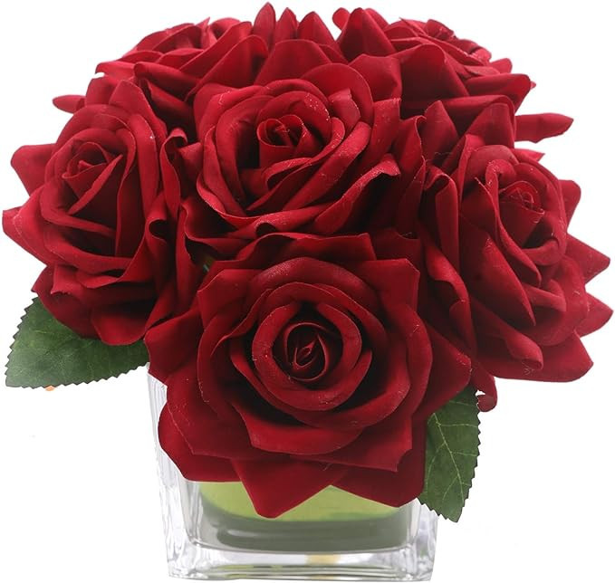 Fule Artificial Velvet Rose Flower Centerpiece Arrangement in vase for Home Wedding Decoration (B... | Amazon (US)