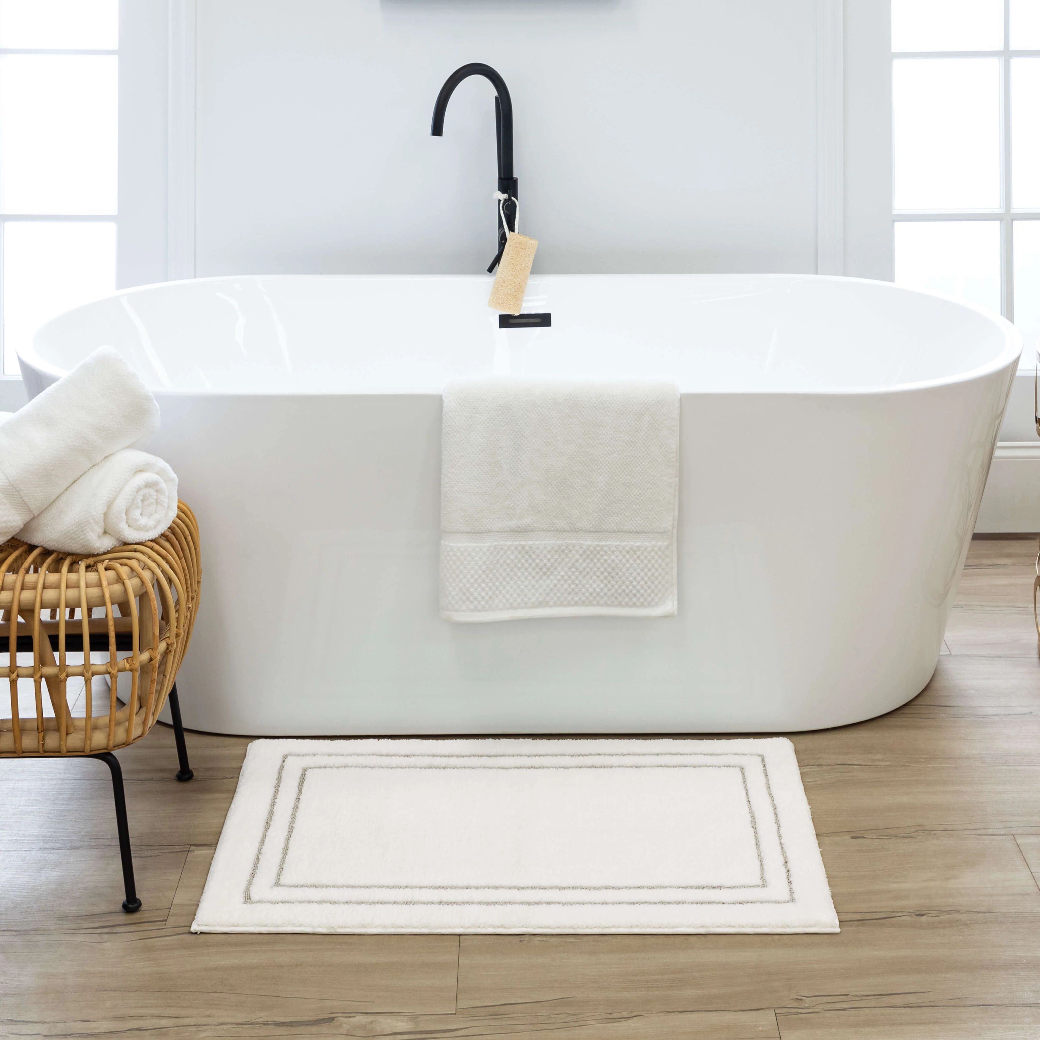 Carrina White and Flint Bath Mat | Covered By Rugs