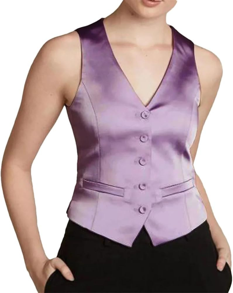 Women's Satin Sleeveless Jacket V Neck Single Breasted Vest Jacket | Amazon (CA)