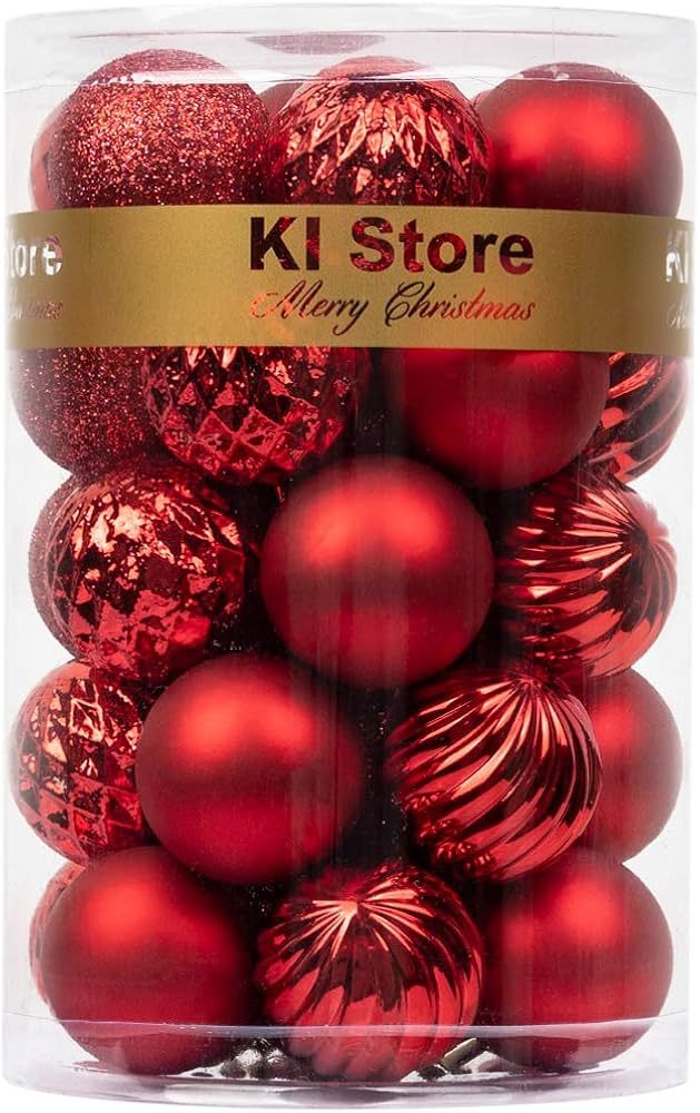 KI Store Red Christmas Balls 34pcs 1.57-Inch Small Christmas Tree Decoration Ornaments for Xmas T... | Amazon (US)