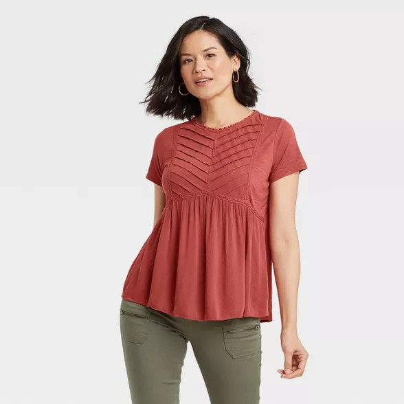 Women's Short Sleeve Pleat Detail Knit Top - Knox Rose™ | Target