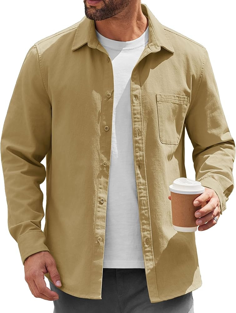 COOFANDY Mens Lightweight Button Down Shirt Jacket Casual Shacket Cotton Overshirt | Amazon (US)
