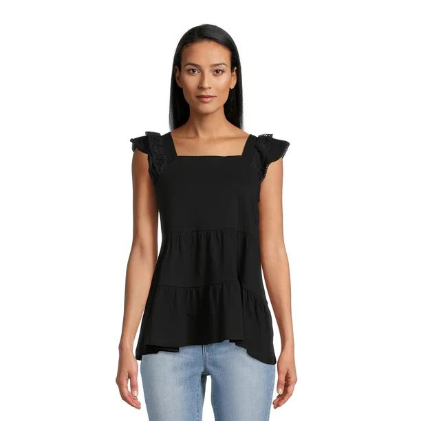 Time and Tru Women's Eyelet Flutter Tank Top, Sizes XS-3XL | Walmart (US)