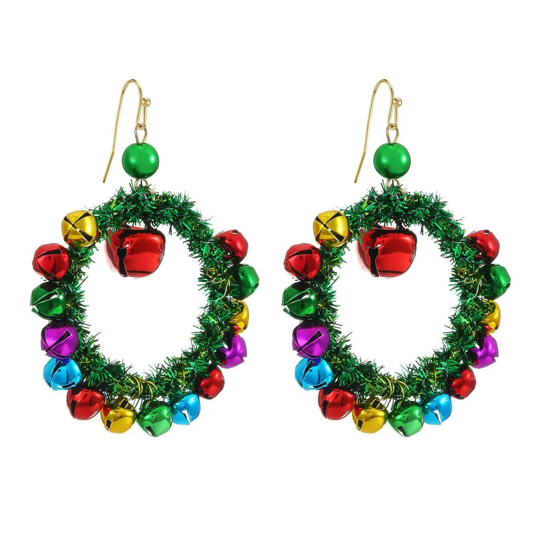 Holiday Time Women's Goldtone Christmas Wreath Earring Green Multi-Color | Walmart (US)