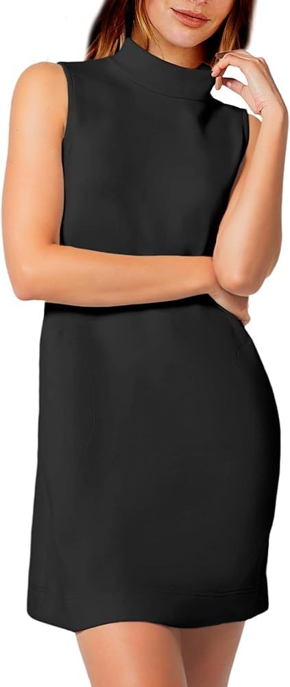 Airy Essential Mock Neck Dress for Women Sleeveless Tank Dress Pockets Summer | Amazon (US)