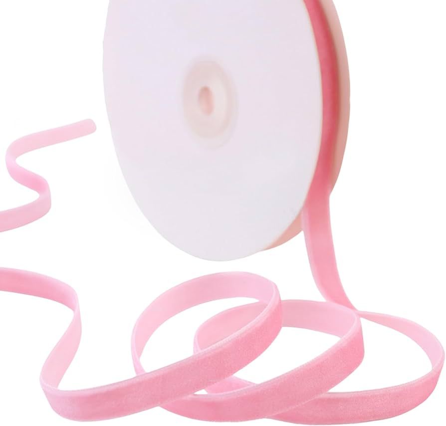 Pink Velvet Ribbon 10 Yards Velvet Fabric Ribbon Trim Single Face Spool Satin Velvet Ribbon for G... | Amazon (US)