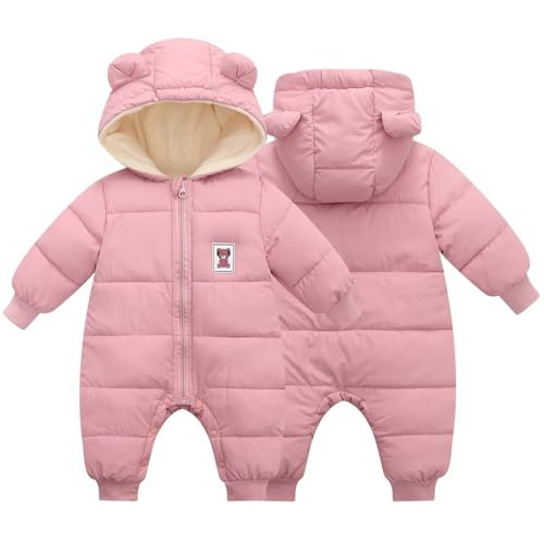 BYFRI Baby Girls Winter Clothes Snowsuit 0-3-6 Months Infant Bear Hooded Jumpsuit Newborn Coat Toddler Cozy Bodysuit for Girl Snow Outerwear | Amazon (US)