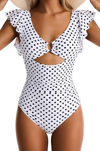 EVOCRCO Women's One Piece Swimsuits Tummy Control Ruffle Bathing Suit Cutout Slimming Swim Suit V... | Amazon (US)