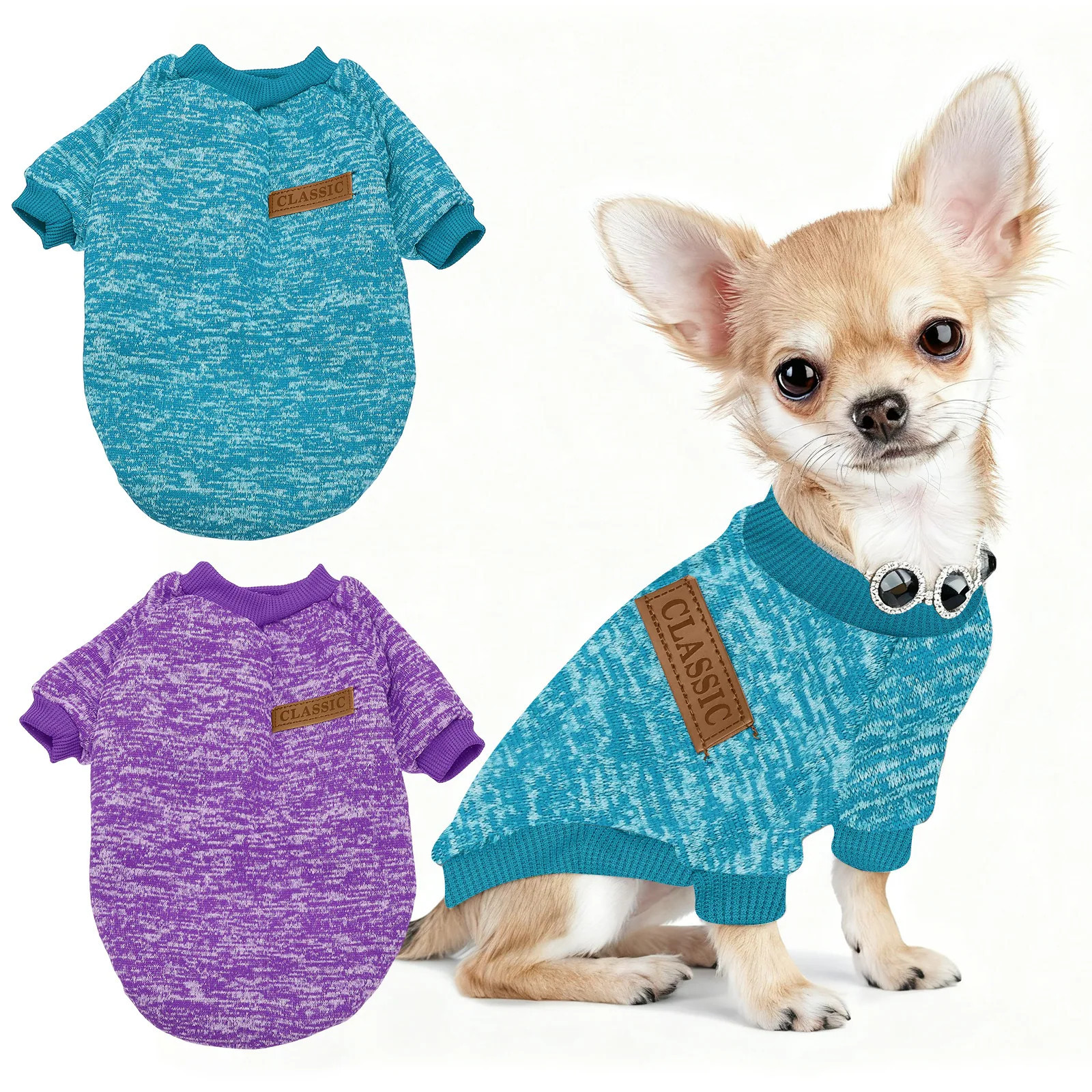 Unique Bargains Dog Classic Sweater Winter Pet Clothes Knitted Sweater for Small Dogs (M Purple/Blue 2pcs) Intended for Cat / Kitten/ Chihuahua / | Lowe's