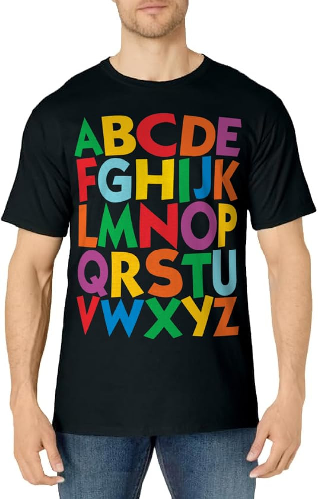 Colorful Uppercase Letters Alphabet learn ABCs boy girl kids T-Shirt | Amazon (US)