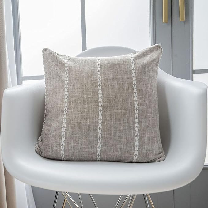 vctops Rustic Striped Cotton Linen Decorative Throw Pillow Cover Embroidery Square Cushion Cover ... | Amazon (US)
