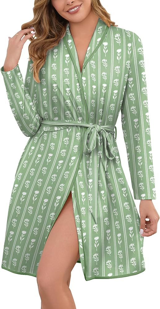 Robes for Women Print Long Sleeve Kimono Bath Robe Lightweight House Coat Bathrobe Loungewear wit... | Amazon (US)