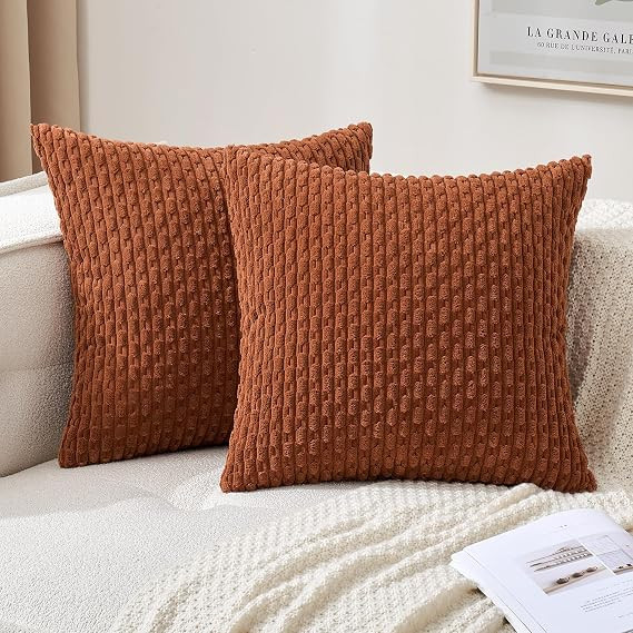 MIULEE Fall Burnt Throw Pillow Covers Soft Corduroy Decorative Set of 2 Boho Striped Pillow Cover... | Amazon (US)