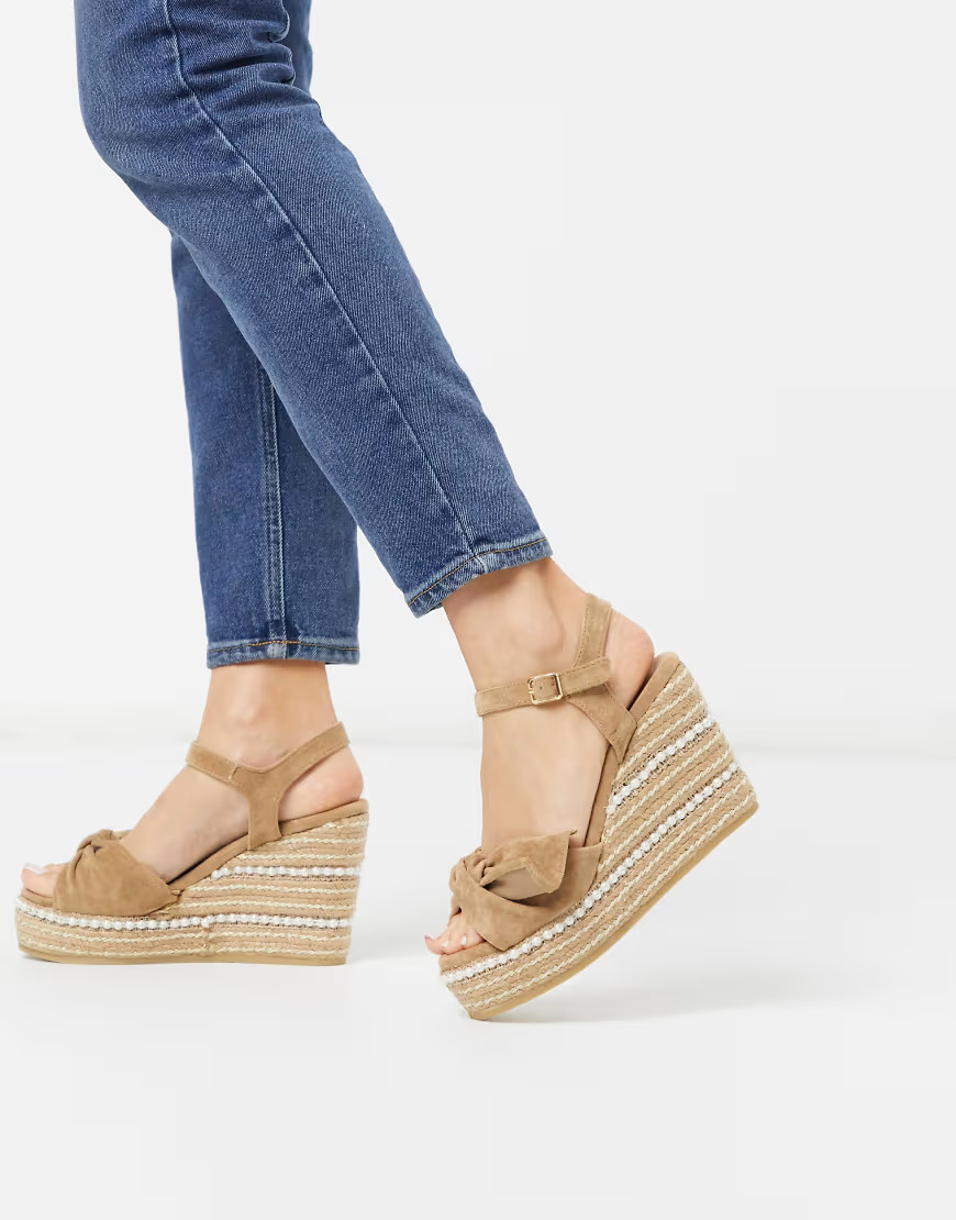 XTI bow espadrille heeled wedges in beige | ASOS (Global)