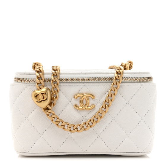 Caviar Quilted Sweetheart Vanity Case White | FASHIONPHILE (US)