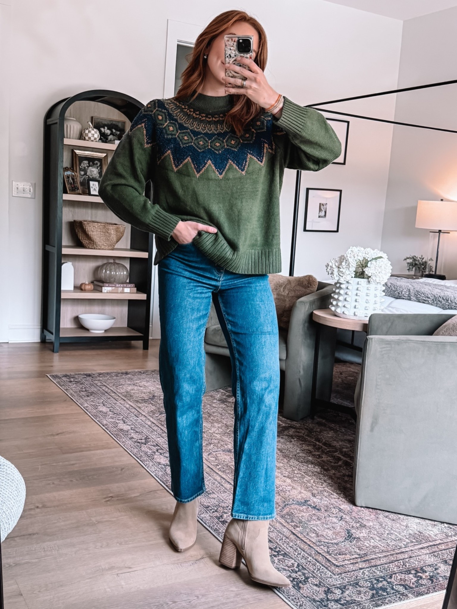 This sweater from Walmart comes in 3 colors. I sized up to a large for a more relaxed oversized fit.