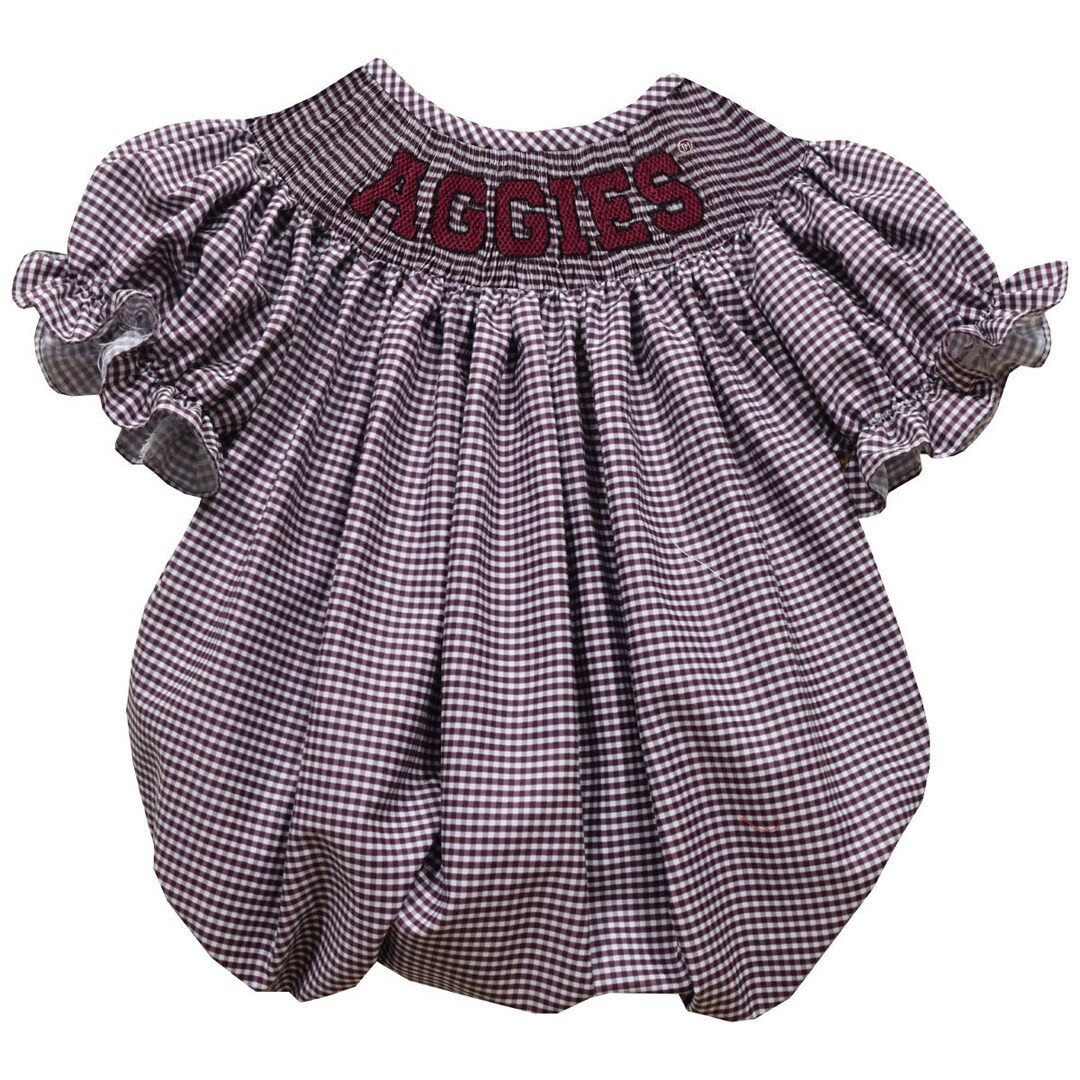 Texas AM Aggies Smocked Maroon Gingham Short Sleeve Girls Bubble - Etsy | Etsy (US)