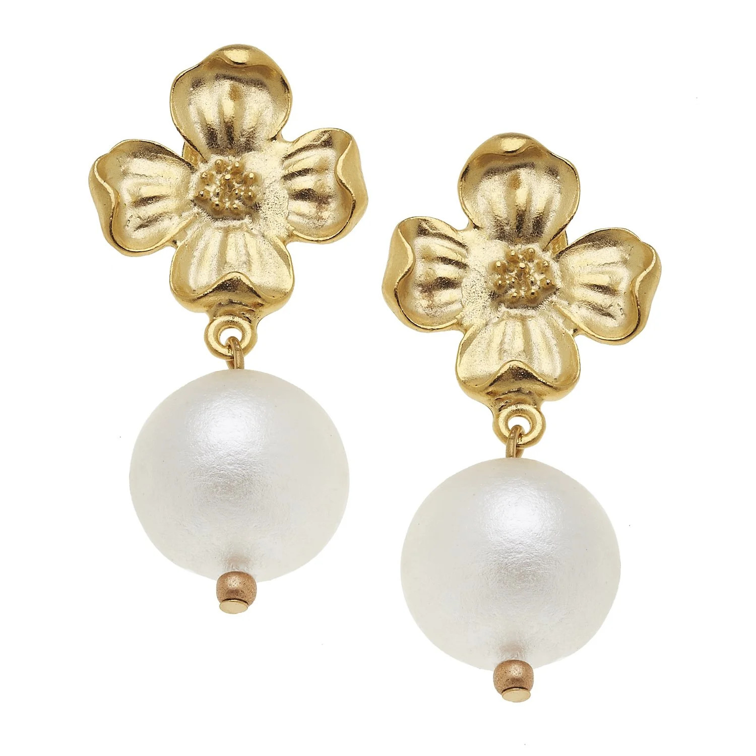 Dogwood Cotton Pearl Drop Earrings | Susan Shaw