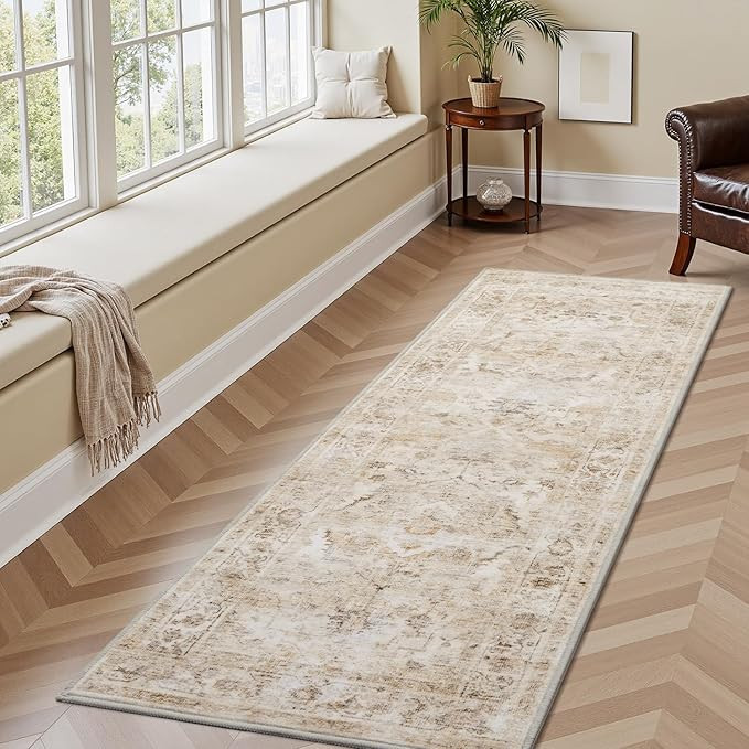 AMOAMI-2X6 Runner Rug-Washable Runners for Hallways-Soft Non Slip Bedside Rugs for Bedroom-Vintag... | Amazon (US)