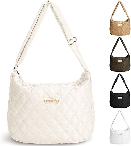 Women's Quilted Shoulder Bag - Lightweight Large Puffer Tote Bag Padded Cross Body Bag Hobo Bags | Amazon (US)