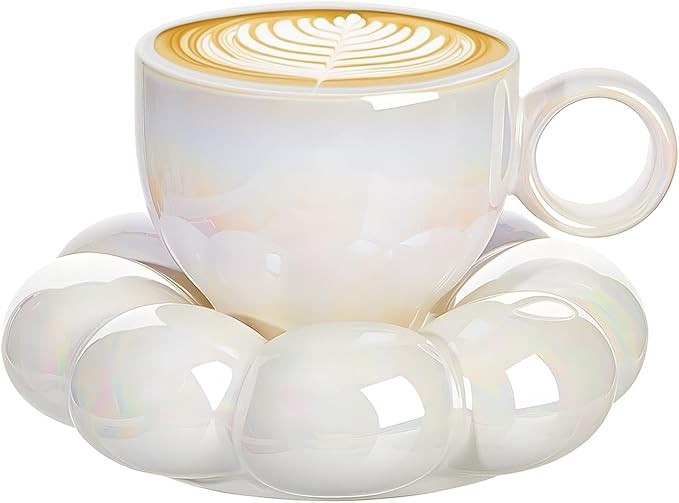 Ceramic Coffee Mug with Saucer, Creative Cute Cup with Cloud Flower Coaster for Office and Home, ... | Amazon (US)