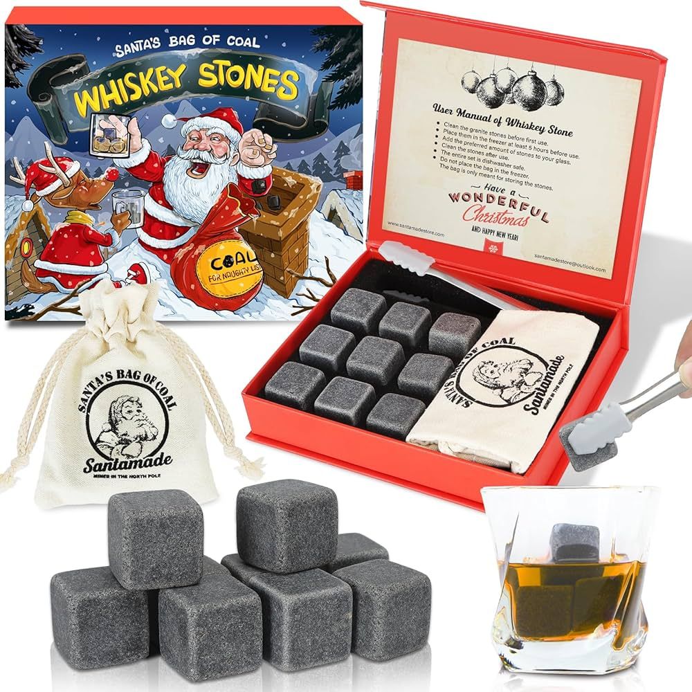 Stocking Stuffers for Men - 1 Inch Large Whiskey Stones Gift Set for Men - Reusable Whiskey Ice C... | Amazon (US)