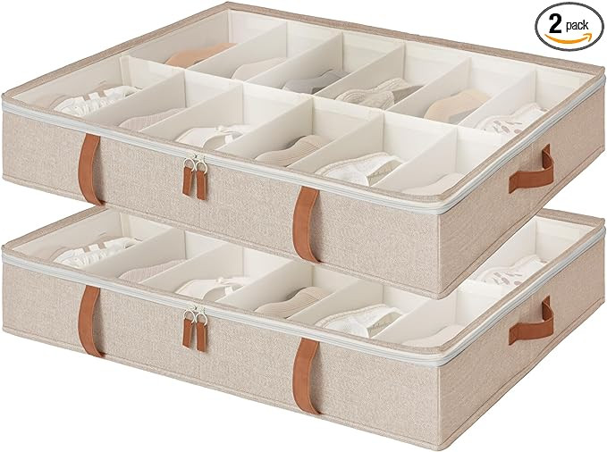 StorageWorks Under Bed Shoe Storage Organizer, Underbed Shoes Container with Adjustable Dividers,... | Amazon (US)