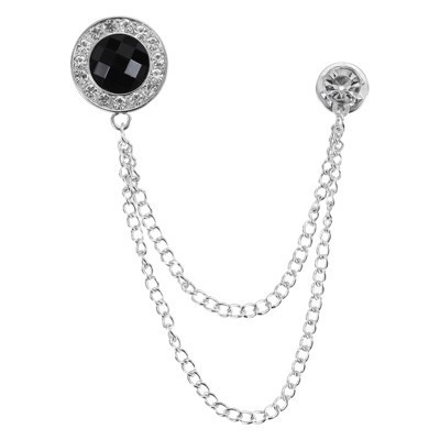 Unique Bargains Gem Chain Brooch Pins, Hanging Chain Brooch Suit Pin Tassel Chain Round Crystal Badge Lapel Collar Pins Silver Tone(Black) | Target