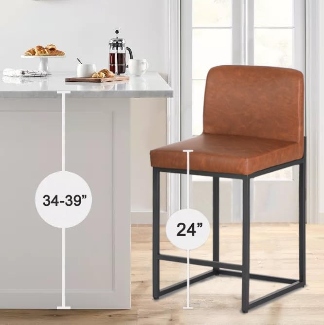 PHI VILLA Bar Stools Set of 3 - Counter Height Bar Stool Leather Stools for Kitchen Counter, Brow... | Amazon (US)