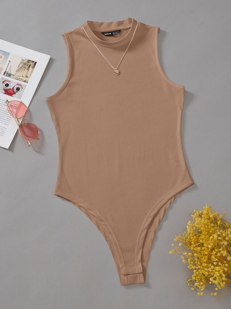 Chiquease Summer Solid Ribbed Sleeveless Bodysuit | SHEIN