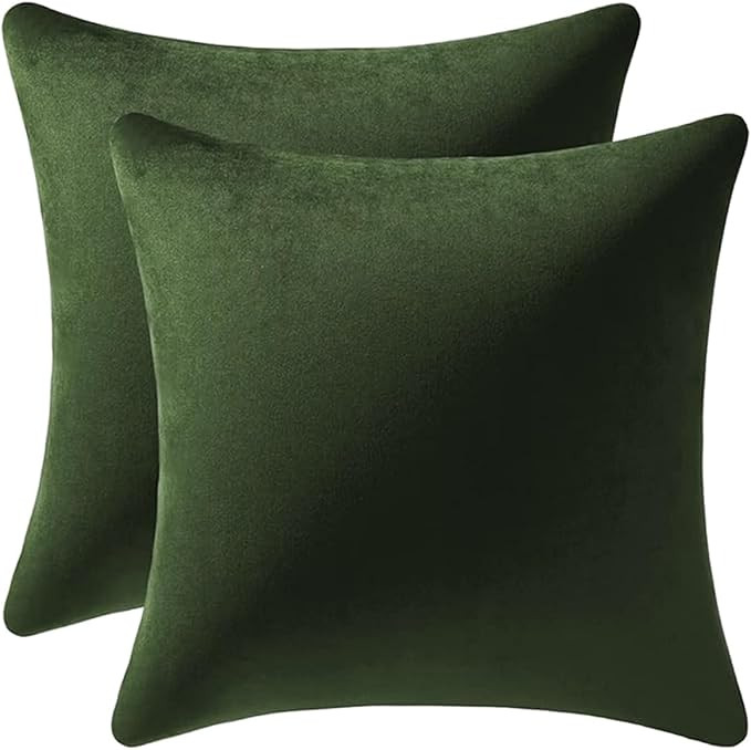 Green Velvet Throw Pillow Covers 18"x18" Pack of 2 Soild Decorative Square Cushion Case Set for C... | Amazon (US)