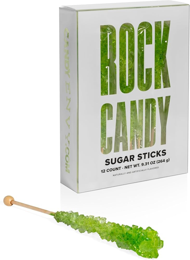 Light Green Rock Candy Sugar Sticks - Watermelon Flavored - 12 Individually Wrapped Light Green P... | Amazon (US)