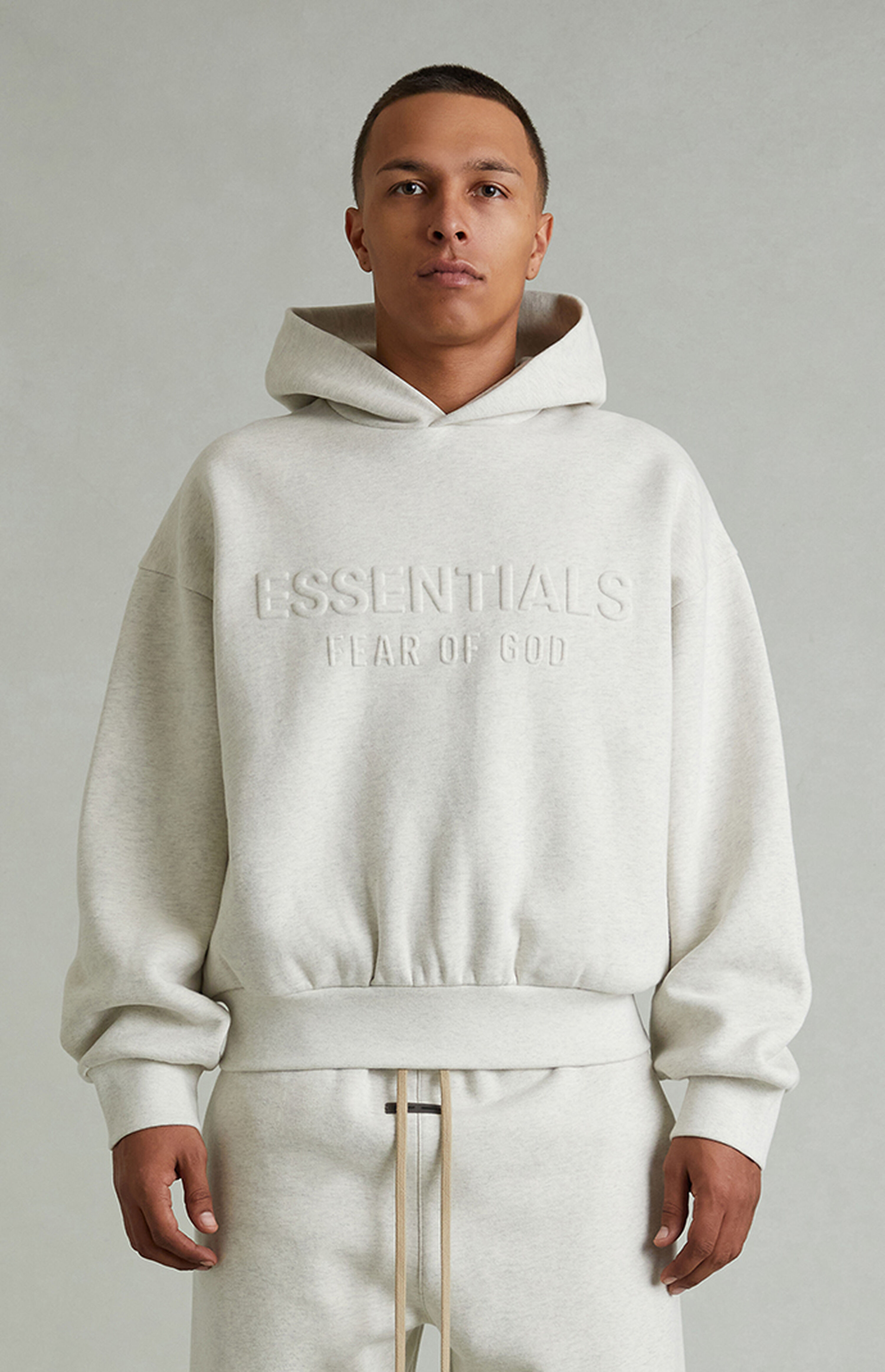 Fear of God ESSENTIALS Heather Oatmeal Embossed Classic Hoodie | PacSun