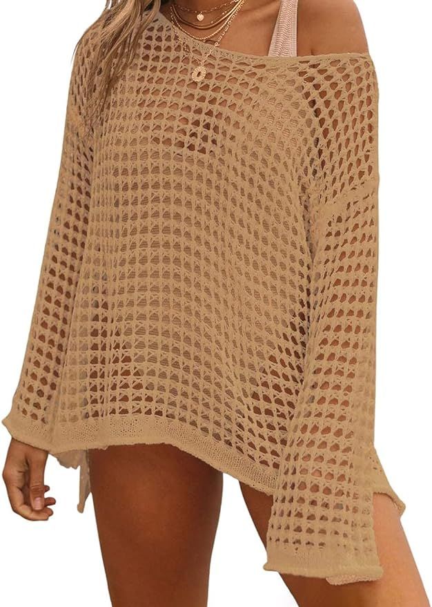 Bsubseach Crochet Cover Ups for Women Sexy Hollow Out Swim Cover Up Knit Summer Outfits | Amazon (US)