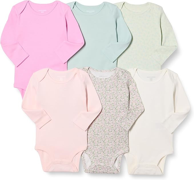 Amazon Essentials Unisex Babies' Long-Sleeve Cotton Bodysuits, Pack of 6 | Amazon (US)