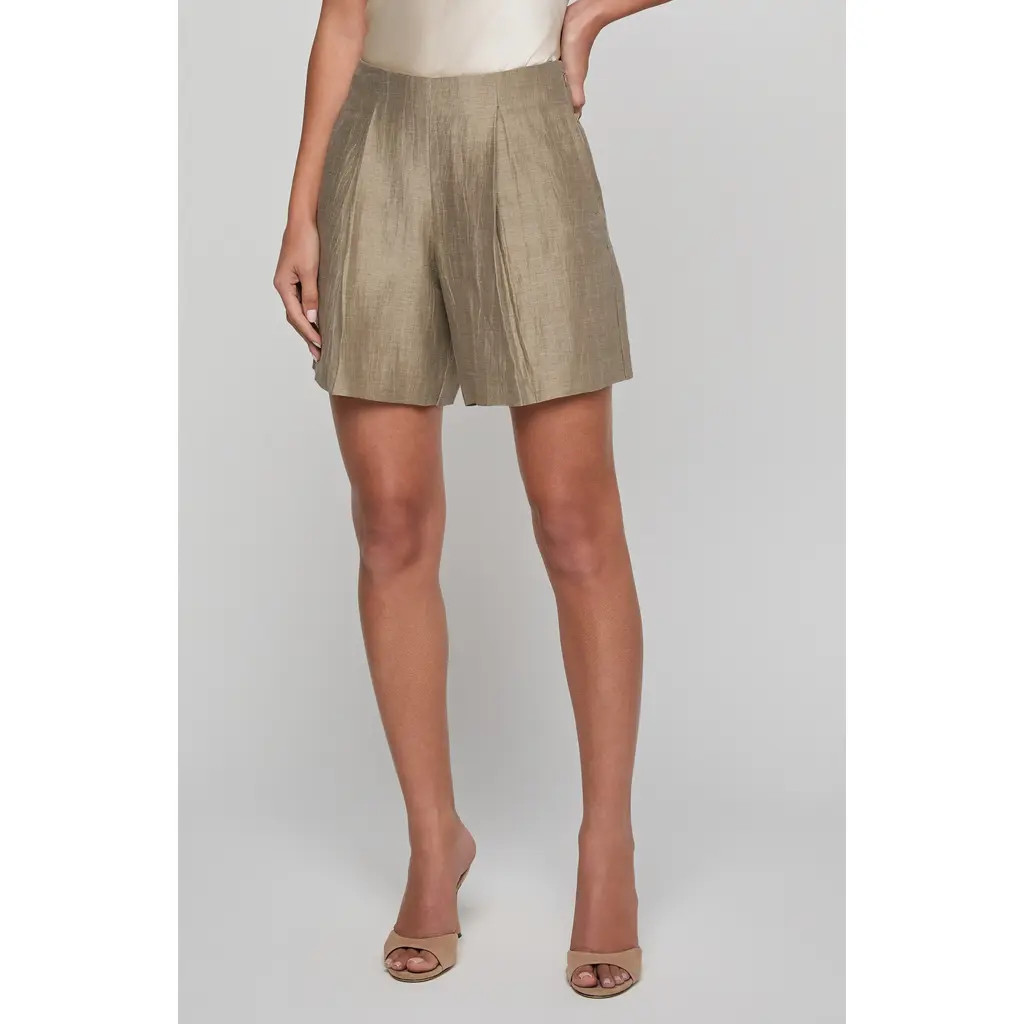 L'AGENCE Hadleigh Linen Blend Shorts in Grey Taupe at Nordstrom, Size 8 | Nordstrom